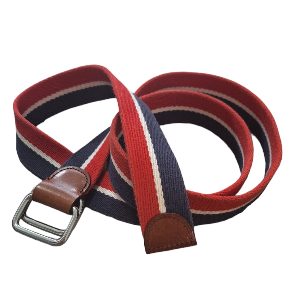 Brooks Brothers Red, White, Blue Striped Woven Cotton Belt, Sz XL (51.5")
